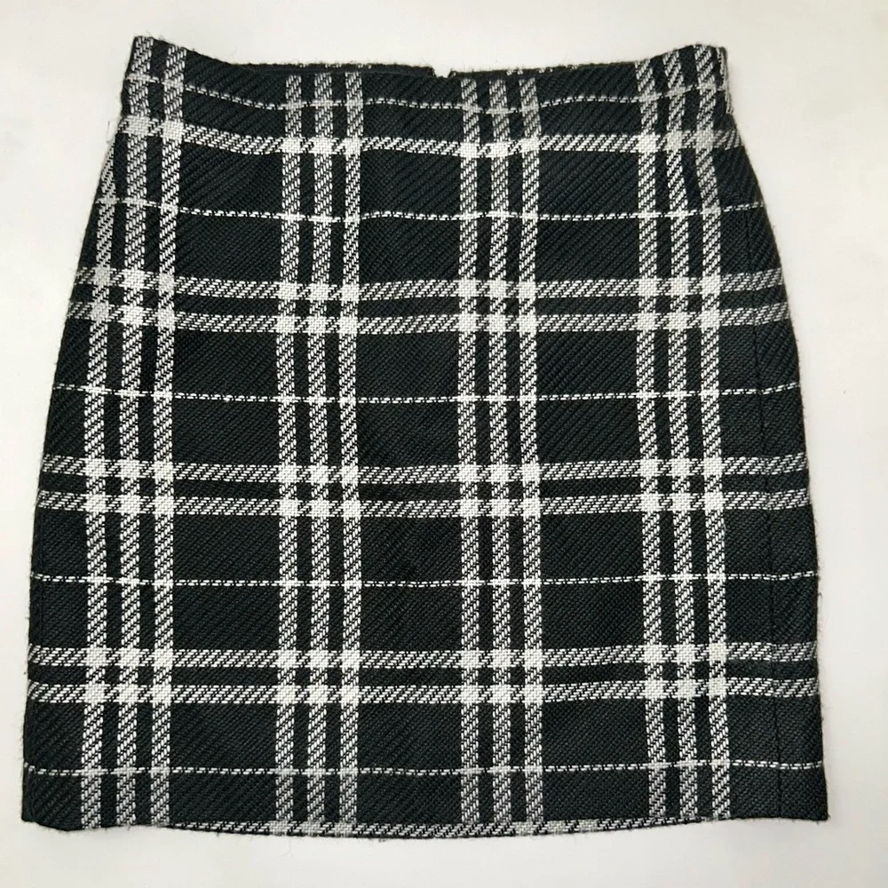 J.Crew Black White Check Plaid Mini Skirt Wool Blend Lined Preppy Classic 00